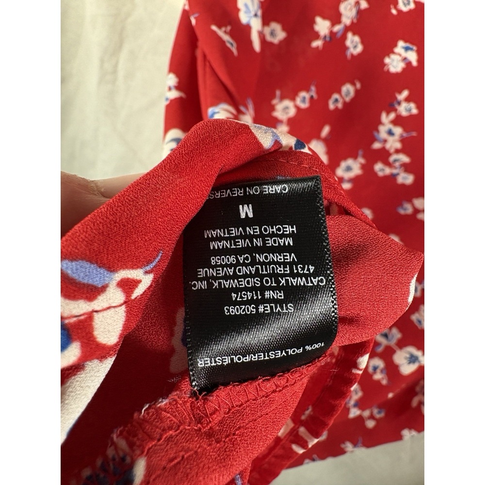 Pleione Top Women Sz M Red Multicolor Floral Casual Career Shirt Cap Sleeve READ - Picture 6 of 10